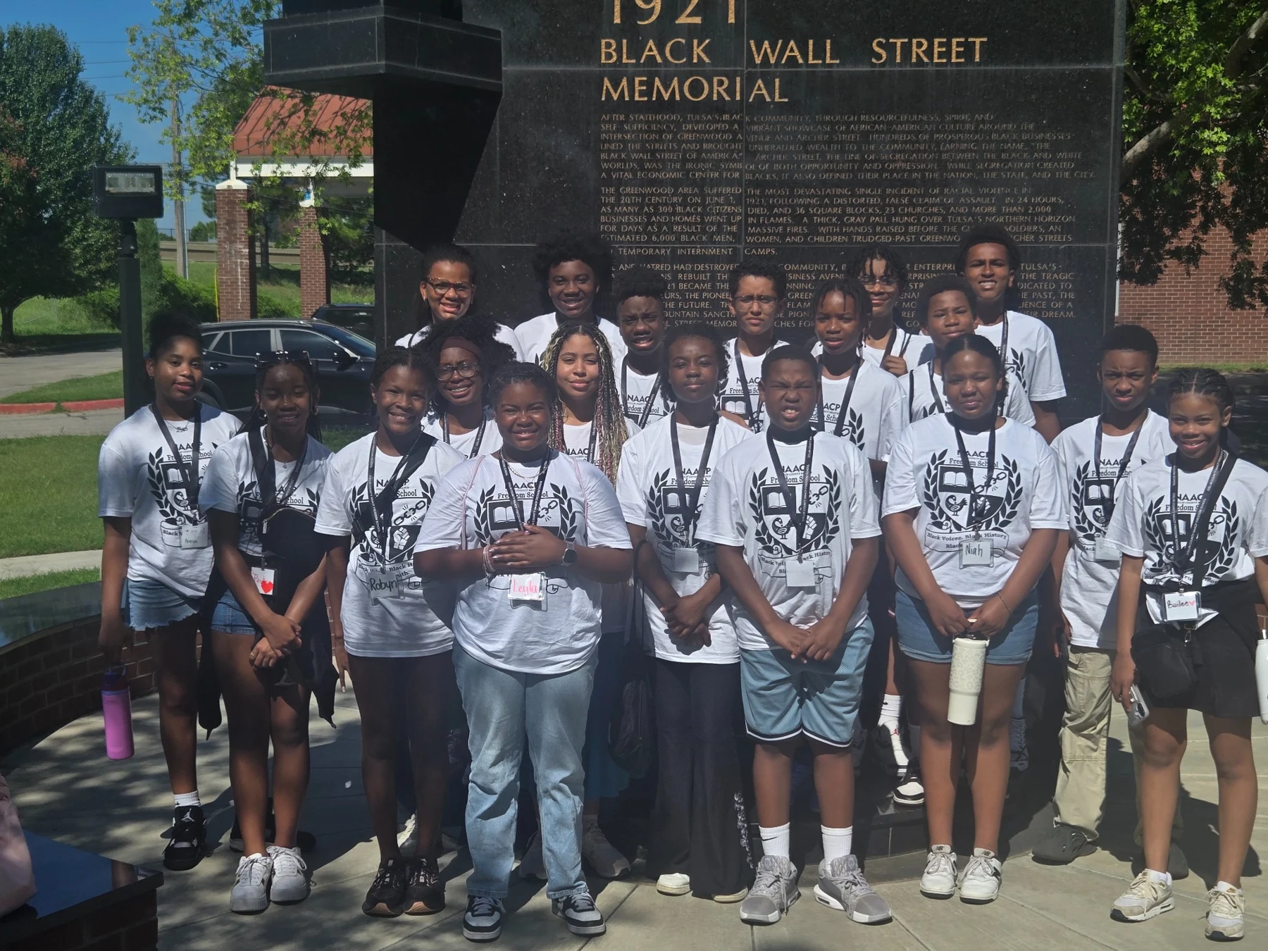 Freedom School scholars visiting the 1921 Black Wall Street Memorial